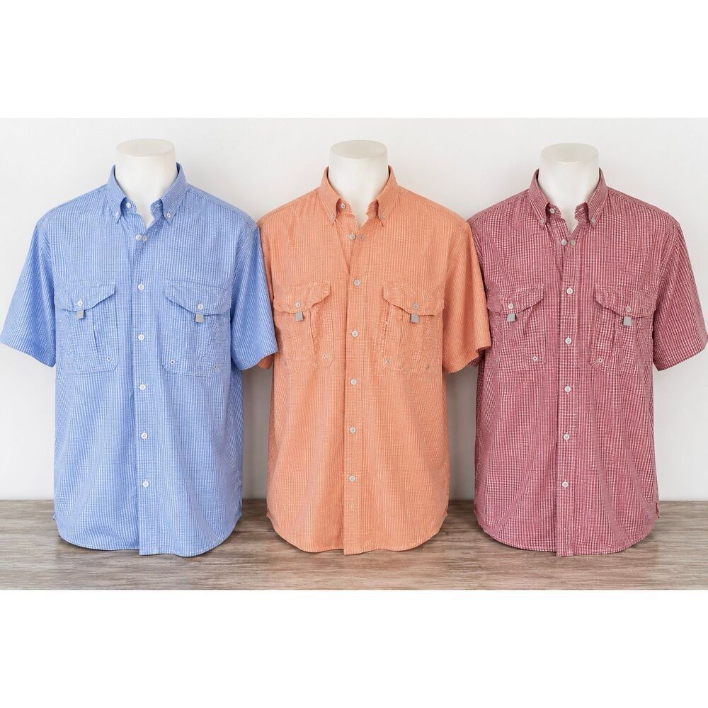 Columbia PFG Super Bahama Vented Fishing Shirt Lot 3 Men’s Large Blue Orange Red
